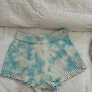 LoveShackFancy Blue and White Knit Shorts